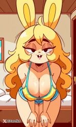 bending_over big_breasts blonde_female blonde_hair bra bunny bunny_ears bunny_girl huge_breasts la_madriguera rabbit rabbit_ears rabbit_girl sasha_(la_madriguera) shorts zarelk