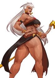 african_female ass ass_cheeks asscheeks blue_eyes bottomless dark-skinned_female dark_skin holding_staff queen queen_la revealing_clothes staff the_legend_of_tarzan thick_thighs thighs underboob villainess white_hair