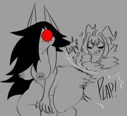 black_hair breasts catwitch_(xarop77) feline long_hair mat_zeus nude nude_female red_eyes sketch slapping_ass slapping_butt xarop77