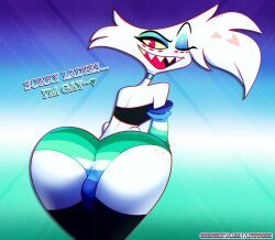 1boy angel_dust_(hazbin_hotel) anthro ass butt english_text eyeshadow gay_flag hazbin_hotel looking_at_viewer makeup male male_only mlm_flag one_eye_closed open_mouth presenting presenting_hindquarters smile smiling spider stockings thigh_highs winking_at_viewer