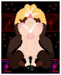 1boy 1girls ass balls big_breasts chara cum cum_in_mouth cumming cumming_in_mouth drooling fellatio frisk futanari nipples penis pixel_art pussy_juice pussy_juice_drip self_upload sword_swallowing_position thighhighs thighs tongue undertale undertale_(series) zixy