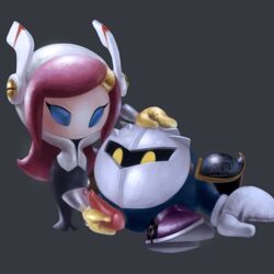 1girls agamemdong alien alien_girl armor blue_eyes erection kirby_(series) kirby_planet_robobot mask meta_knight mouthless mouthless_female nintendo penis susanna_patrya_haltmann susie_(kirby) video_games