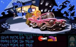 16-bit 1girls animated ass blargsnarf blonde_hair breasts car clothed_sex clothing day_of_the_tentacle female from_behind gameplay_mechanics laverne legs_together male maniac_mansion night outdoors penetration pixel_art retro retro_artstyle sex short_hair ted_edison