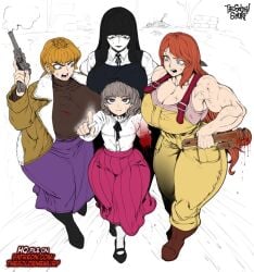 4girls abella_(fear_and_hunger) alternate_body_type alternate_breast_size amputated_arm amputee blood dress fear_and_hunger fear_and_hunger:_termina female goth goth_girl huge_hips huge_thighs karin_(fear_and_hunger) marina_(fear_and_hunger) muscular muscular_female samarie_(fear_and_hunger) skirt slim_waist tagme taller_girl thegoldensmurf thick_thighs tomboy trans_woman trans_woman_(lore) veiny_muscles wide_hips