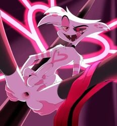 1boy angel_dust_(hazbin_hotel) feminine_male hazbin_hotel male male_focus male_only pole pole_dancing solo_male tagme