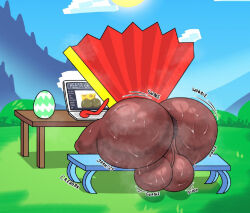 large_ass large_butt large_chest large_thighs medium_bun musk_clouds naked naked_female nude nude_female orange_hair outdoors pale_skin public shortstack solo solo_female solo_focus sunbeam sunlight thick_thighs young femboy thicc bfb