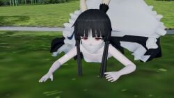 2girls 3d black_hair captured female gag gagged improvised_gag kaguya_houraisan long_hair marisa_kirisame pavro touhou yuri
