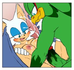 anthro avian bat beak bird blush breasts clothing cum cum_on_breasts cum_on_face cumshot ejaculation erection feathers female gloves hawk humanoid_penis jet_the_hawk male mammal orgasm penis rouge_the_bat sex skyeprower sonic_(series) sonic_riders