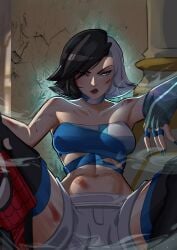 1girls 2d abuse abused abused_female aura beaten beaten_up cleavage clothed clothed_female female female_only hayashidraws invitation inviting inviting_to_fuck inviting_to_sex luna_snow luna_snow_(marvel_rivals) marvel marvel_rivals navel scars spread_legs thick_thighs