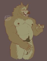 anthro ball_tuft balls blush closed_eyes genitals hi_res male mammal musclegut muscular nipples nude paizo pathfinder pubes racson simple_background solo suid suine sus_(pig) tuft tuskwinn wereboar werecreature weresuid weresuine wild_boar