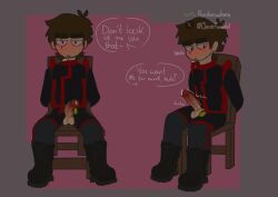arms_behind_back arms_tied army black_boots blush chair_bondage cigarette_in_mouth dick_out_of_pants eddsworld english_text looking_at_viewer looking_away nodding_head on_chair paul_(eddsworld) pink_background pink_boxers precum precum_drip procreate_(software) random.whore red_army red_stripes scar_across_eye text tied_up twitching_penis twitter_logo twitter_username unbuckled_belt uniform