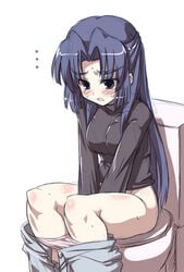 female asakura_ryouko masturbation panties pants_pulled_down panty_pull sitting suzumiya_haruhi_no_yuuutsu toilet toilet_use tokyo underwear