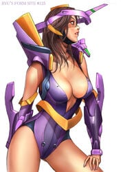 1girls armor bodysuit breasts brown_eyes brown_hair cleavage clothing eva_01 female female_only gainax hair large_breasts light-skinned_female light_skin long_hair mecha mecha_musume neon_genesis_evangelion personification ryu_(artist) solo wide_hips