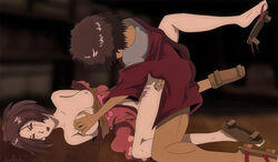 1boy 1girls 2005 anal closed_eyes fuu mugen_(samurai_champloo) rape samurai_champloo sex spread_legs