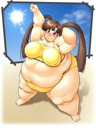 1girls artist_request bikini blush breasts brown_hair comic_party fat fat_woman morbidly_obese morbidly_obese_female obese obese_female overweight overweight_female solo_female swimsuit