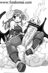 breasts censored cum demon dickgirl ejaculation futanari huge_breasts huge_testicles intersex la_pucelle_tactics monochrome overlord_priere penis priere succubus testicles veiny_penis veiny_testicles