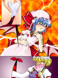 bat_wings blush female fingering gap multiple_girls panties photoshop remilia_scarlet tear touhou underwear wings yukari_yakumo yuri