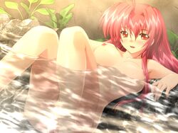 blush breasts game_cg ikazuchi_no_senshi_raidy kazuma_muramasa lightning_warrior_raidy long_hair nipples nude raidy red_eyes red_hair slave water zyx