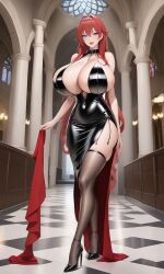 ai_generated artist_name black_dress breasts dress gigantic_breasts high_heels jewelry looking_at_viewer oppai outcyli731 rias_gremory