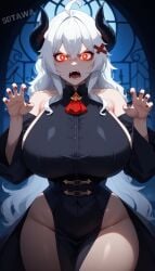 1girls ahoge ai_generated alternate_costume angry angry_expression angry_face big_breasts breasts_bigger_than_head busty erispheria halloween horns long_hair open_mouth red_eyes succubus succubus_horns twitch vampire vampire_girl virtual_youtuber vtuber white_hair wide_hips youtube youtube_hispanic