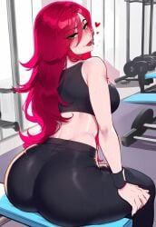 1female 1girls ai_generated anemoi ass ass_focus blush booty female gym gym_clothes gym_clothing gym_uniform katarina_du_couteau league_of_legends leggings long_hair looking_at_viewer looking_back pantylines pawg red_hair riot_games scar scar_across_eye scar_on_face seductive seductive_look sitting solo solo_focus spoken_heart sports_bra sportswear sweat sweatdrop sweating sweaty sweaty_body teasing teasing_viewer teasing_with_butt tight_clothes tight_clothing yoga_pants