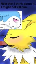 alejandro_(white_rose) blowjob eeveelution femboy jolteon pink_eyes pok&eacute;mon sexy sigma_rizz sylveon white_body white_fur white_rose_(shiny_cobra) yellow_body yellow_fur