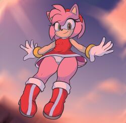 accessory amy_rose anthro background breasts clothed dinim dress eyelashes female female_only footwear furry_female gloves handwear hedgehog hedgehog_girl looking_at_viewer panties sega smile sonic_(series) tail thighs underwear white_panties