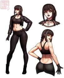 1girls ankme ass big_ass big_butt black_hair black_hair_female chainsaw_man clothed clothed_female exposed_midriff female female_focus female_only goth goth_girl light-skinned_male light_skin makima_(chainsaw_man) manga midriff midriff_showing pale-skinned_female pale_skin redteneri solo solo_female solo_focus toned toned_female yellow_eyes