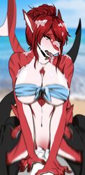 ahe_gao beach black_skin blurred_background blush bra bukkake claws clothed clothed_sex clothing cum cum_drip cum_everywhere cum_in_hair cum_in_mouth cum_in_pussy cum_inside cum_on_body cum_on_chest cum_on_face cum_on_shoulder cum_on_tongue cum_overflow detailed_background dripping duo ear_piercing ehbear female fish fucked_silly fur hair half-closed_eyes hand_on_thigh hi_res leg_grab long_tail male marine messy motion_lines multicolored_fur piercing pointy_ears red_eyes red_hair red_skin riptide seaside sex shark sharp_teeth sloppy_seconds solo_focus straight teeth tongue tongue_out underwear white_skin