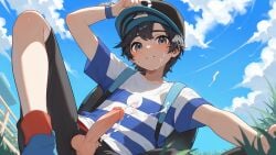 1boy ai_generated cute elio_(pokemon) femboy gay nature solo twink yaoi