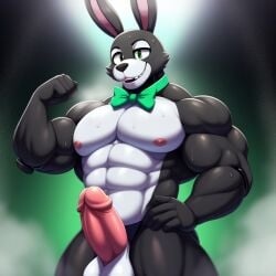 ai_generated animal_humanoid animatronic animatronic_male anthro balls bara black_body buster_(trtf) fazbear_fanverse felid feline fnaf frosting.ai furry furry_male furry_only gay male male_only musk musk_clouds naked no_humans nude penis rabbit sugar1989 the_return_to_freddy's