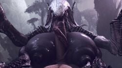 1boy 1girls 3d big_breasts big_penis evolve huge_breasts huge_cock monster monster_girl pov rayhuma teratophilia wraith_(evolve)