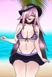 1girls beach bikini blush breasts day latam_virtual_youtuber long_hair neneefthy outdoors pink_hair public solo_female swimsuit tagme thighs virtual_youtuber vtuber vtuberfanart wicho_mask