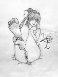 1female 1girls 5_toes anus artist_signature doki_doki_literature_club feet feet_focus feet_up female_focus lordtrap.exe monika_(doki_doki_literature_club) pussy signature