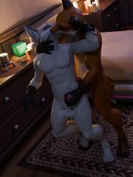 3_toes 5_fingers abs absurd_res anthro arctic_fox athletic athletic_anthro athletic_male balls bed biped candle canid canine claws closed_eyes clothing duo epic_games erection feet fennix_(fortnite) fingers foreskin fortnite fox furniture genitals glans gloves hand_on_neck handjob handwear hi_res hindpaw humanoid_genitalia humanoid_penis incest_(lore) kissing male male/male male_anthro mammal neck_grab orange_body partially_retracted_foreskin pat3awelitas300 paws pecs penile penis red_fox rug sex standing tail toe_claws toes true_fox volpez_(fortnite) white_body