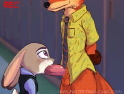 2016 animated anthro balls bottomless canine clothed clothing deepthroat disney dragk duo erection fellatio female fox hands_behind_back huge_cock inside interspecies judy_hopps lagomorph looking_up low_res male mammal necktie nick_wilde oral oral_sex penis predator/prey purple_eyes rabbit recording red_fox sex shirt smile straight zootopia