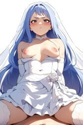 1boy 1girls ai_generated angry angry_sex blue_eyes blue_hair blush breasts_out choker cowgirl_position dress glaring_at_viewer implied_penetration implied_sex long_hair looking_at_viewer looking_down_at_viewer my_hero_academia nejire_hado pink_nipples pouting pouting_at_viewer pouty_lips pov pov_eye_contact pov_sex puffy_nipples small_breasts stockings straddling su_whore_(artist) upset wedding_dress wedding_veil white_hair white_thighhighs