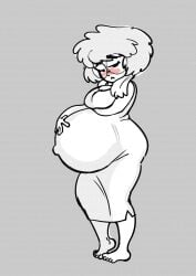 1girls big_belly blush blush curly_hair dress from_the_side glasses holding_belly huge_ass huge_belly huge_breasts hyper hyper_pregnancy jules_(soft_jules) looking_at_viewer monochrome pregnant self_insert side_view skin_tight skindentation soft_jules streamer thick_thighs tight_clothing tight_dress twitch voluptuous vtuber wide_hips