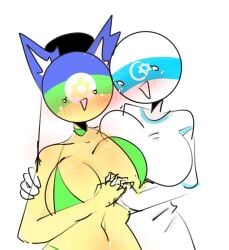 2girls blush cat_ears countryhumans countryhumans_girl countryhumans_oc kak0yt0_chel kak0yt0_ŋñ nnsha_(kak0yt0_ŋñ) oc tagme