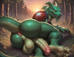 1boy 1male ai_generated anthro anus ass ass_focus balls bara big_balls big_cock big_muscles big_nipples big_penis booster_rex daddy dragon epic_games erect_nipples erect_penis erection fortnite fortnite:_battle_royale furry gay green_body green_scales green_skin huge_balls huge_cock hybrid_(fortnite) looking_at_viewer male male_only muscles muscular muscular_anthro muscular_male nipples nude penis reptile scalie veiny_penis video_games yaoi yellow_eyes yiff