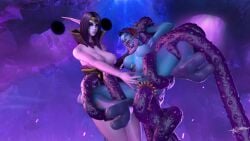 2girls 3d anal anal_sex anal_sex blizzard_entertainment blue_skin female female_only fingering nude original_character purple_hair purple_skin sex tattoo tentacle tentacle_sex troll troll_(warcraft) world_of_warcraft xal'atath