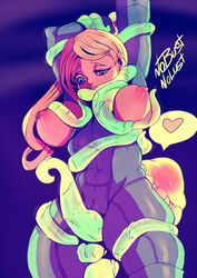 1girls arms_up blonde_hair blue_eyes blush bodysuit bondage breasts breasts_out busty cameltoe clothing defeated female heart imminent_rape large_breasts long_hair metroid metroid_(creature) nintendo nipples nobustnolust ponytail rape restrained samus_aran solo standing sweat_drop tentacle text tied_hair torn_clothes veins voluptuous wide_hips zero_suit zero_suit_samus