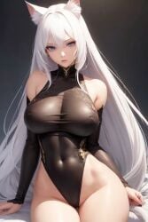 big_breasts blue_eyes cat_ears catgirl cute_girl furry girl milf sexy_clothing white_hair white_skin