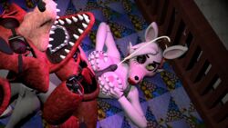 2016 animatronic anthro bed breasts canine cum duo female five_nights_at_freddy's five_nights_at_freddy's_2 foxy_(fnaf) hi_res imortalitygrasped machine male mammal mangle_(fnaf) nipples nude open_mouth orgasm penis robot straight video_games withered_foxy