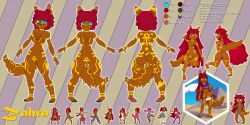 absurd_res adesertdweller anthro brown_body brown_fur canid canine canis desert egyptian female fox fur gradient_eyes hi_res jackal mammal markings multiple_poses pyramid red_hair reference_sheet solo t_pose zahra_(dwell)