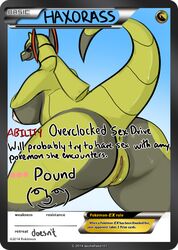 anthro anus areola ass breasts card card_(medium) dragon english_text female haxorus nintendo nipples nude pcred566 pokemon pokemon_card pokemon_trading_card_game presenting pussy red_eyes solo text trading_card video_games