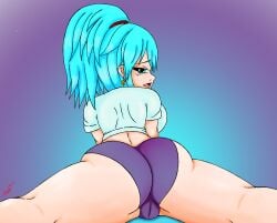 1girls alera_kaze blue_eyes blue_hair breasts buruma curvaceous_figure curvy curvy_body curvy_female curvy_figure dimples_of_venus ecchi female female_focus female_only huge_ass huge_breasts kunoichi kyle-x kylex2039 kylexkaidou looking_back original original_character panties ponytail pussy_visible_through_clothes self_upload spread_legs spreading stretching t-shirt thick_ass thick_legs thick_thighs thighs waifu waifu2x work_in_progress workout workout_clothes