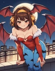 1girls 2024 2024s ai_generated breasts brown_eyes brown_hair buildings city civitai cleavage clothed clothing cosplay crossover_cosplay dark_blue_sky darkstalkers darkstalkers_(cosplay) demon demon_girl demon_wings demoness female female_focus female_only hair leotard lilith_aensland lilith_aensland_(cosplay) medium_breasts moon night nochekaiser881 pony_diffusion_(model) pony_diffusion_xl red_leotard short_hair smile stable_diffusion succubus succubus_wings suzumiya_haruhi suzumiya_haruhi_no_yuuutsu tagme thick_thighs thighs tights undead undead_female vampire vampire_girl wings