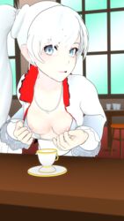 3d blue_eyes flashing lvl3toaster necklace nipples rwby side_ponytail weiss_schnee white_hair