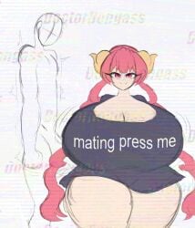 1boy 1boy1girl 1girl big_ass big_breasts busty busty_female curvy docdongus doctordongass doctordrawnass dragon dragon_girl dragon_horns dragon_humanoid female horns huge_ass huge_breasts ilulu_(dragon_maid) ilulu_(maidragon) kobayashi-san_chi_no_maidragon looking_at_viewer miss_kobayashi's_dragon_maid pink_hair red_eyes smiling smiling_at_viewer thick_thighs watermark